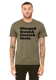 "Whoops & Growls & Knocks & Howls" Short-Sleeved T-Shirt